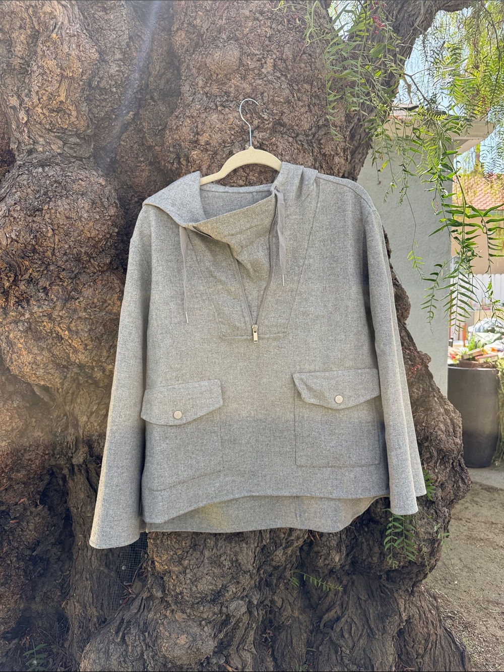 GAP Light Gray Half-Zip Hooded Pullover Sweater